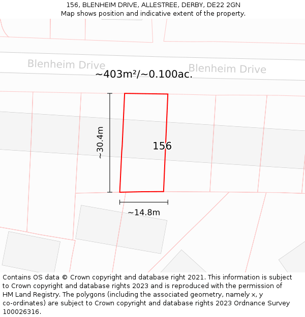 156, BLENHEIM DRIVE, ALLESTREE, DERBY, DE22 2GN: Plot and title map