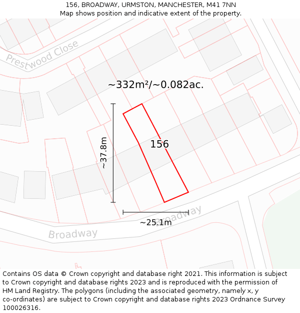 156, BROADWAY, URMSTON, MANCHESTER, M41 7NN: Plot and title map