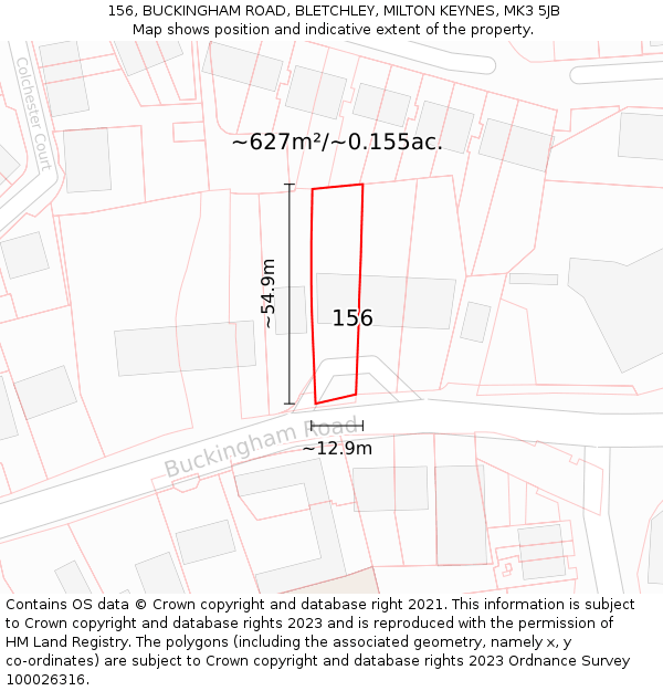 156, BUCKINGHAM ROAD, BLETCHLEY, MILTON KEYNES, MK3 5JB: Plot and title map