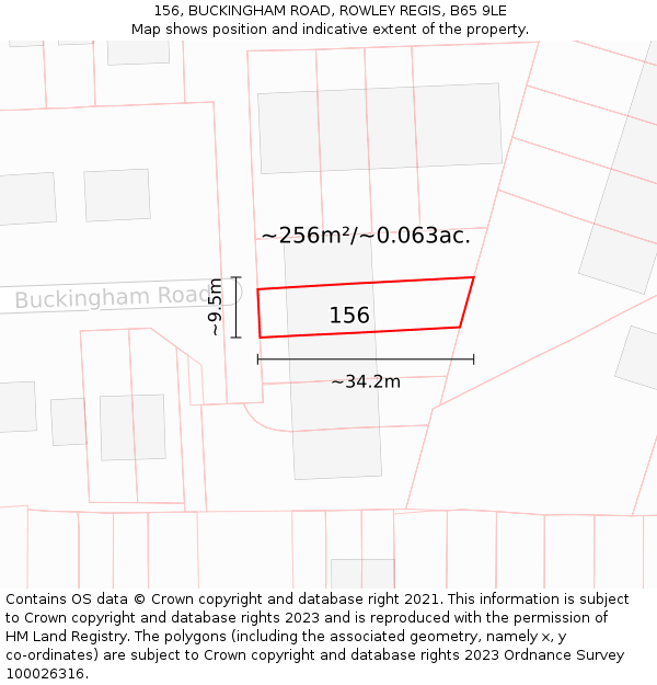 156, BUCKINGHAM ROAD, ROWLEY REGIS, B65 9LE: Plot and title map