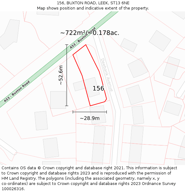156, BUXTON ROAD, LEEK, ST13 6NE: Plot and title map