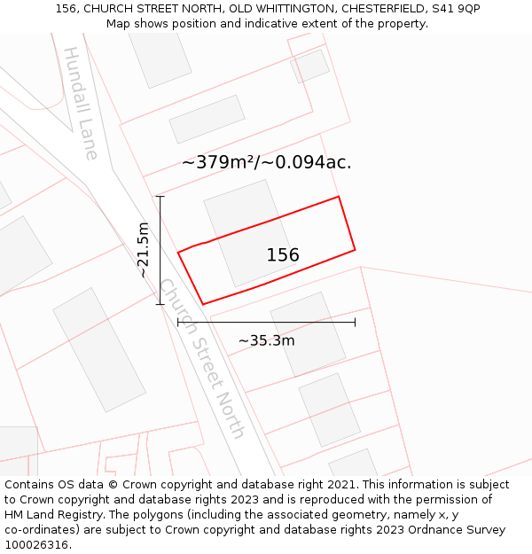 156, CHURCH STREET NORTH, OLD WHITTINGTON, CHESTERFIELD, S41 9QP: Plot and title map