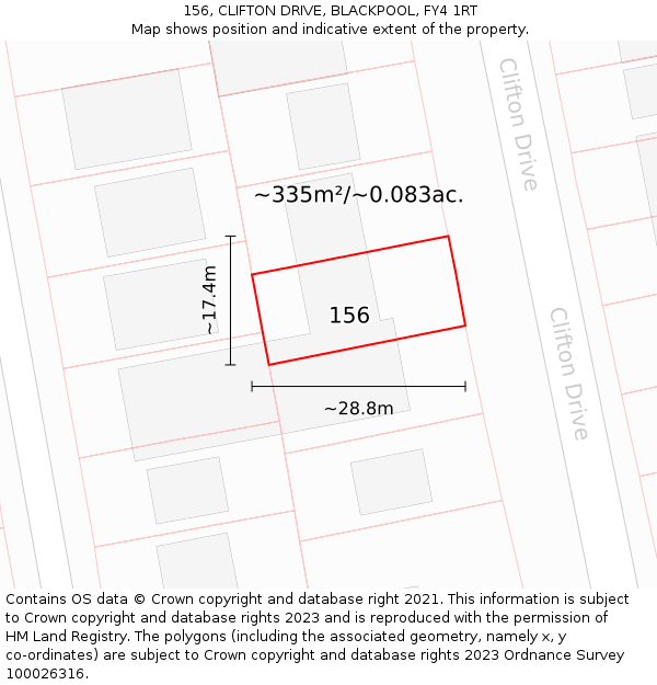 156, CLIFTON DRIVE, BLACKPOOL, FY4 1RT: Plot and title map