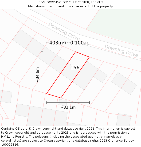 156, DOWNING DRIVE, LEICESTER, LE5 6LR: Plot and title map