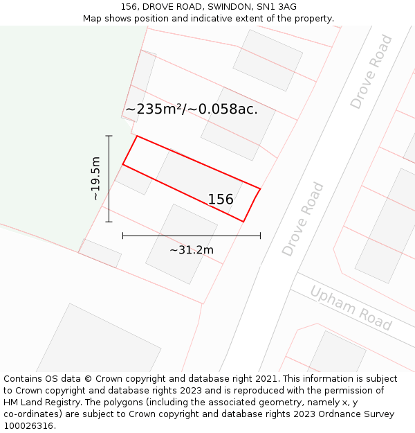 156, DROVE ROAD, SWINDON, SN1 3AG: Plot and title map