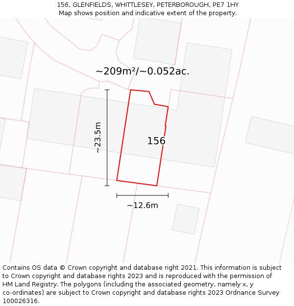 156, GLENFIELDS, WHITTLESEY, PETERBOROUGH, PE7 1HY: Plot and title map