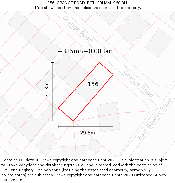156, GRANGE ROAD, ROTHERHAM, S60 3LL: Plot and title map