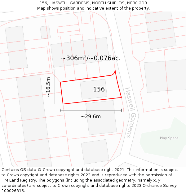 156, HASWELL GARDENS, NORTH SHIELDS, NE30 2DR: Plot and title map