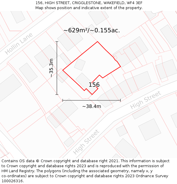 156, HIGH STREET, CRIGGLESTONE, WAKEFIELD, WF4 3EF: Plot and title map