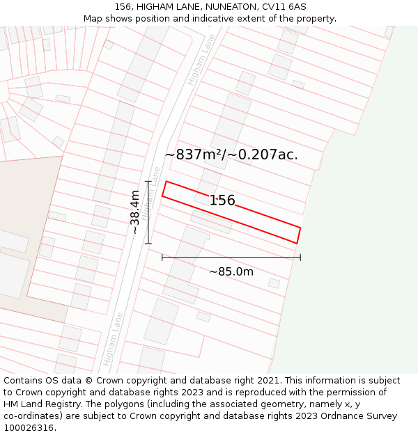 156, HIGHAM LANE, NUNEATON, CV11 6AS: Plot and title map