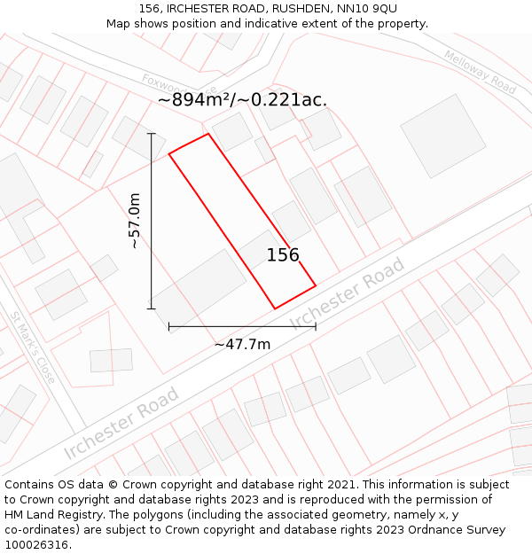 156, IRCHESTER ROAD, RUSHDEN, NN10 9QU: Plot and title map