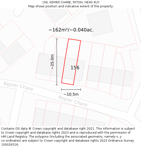 156, KEPIER CHARE, RYTON, NE40 4UY: Plot and title map