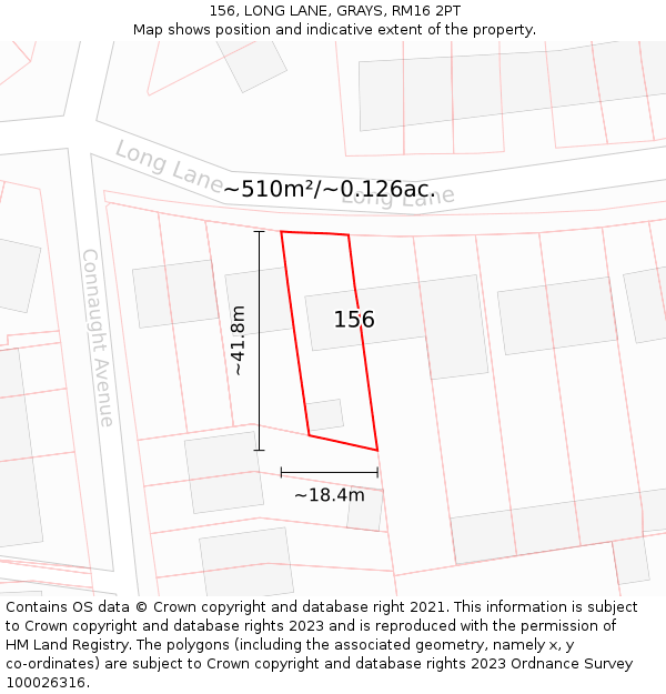 156, LONG LANE, GRAYS, RM16 2PT: Plot and title map