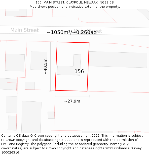 156, MAIN STREET, CLAYPOLE, NEWARK, NG23 5BJ: Plot and title map