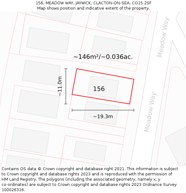 156, MEADOW WAY, JAYWICK, CLACTON-ON-SEA, CO15 2SF: Plot and title map