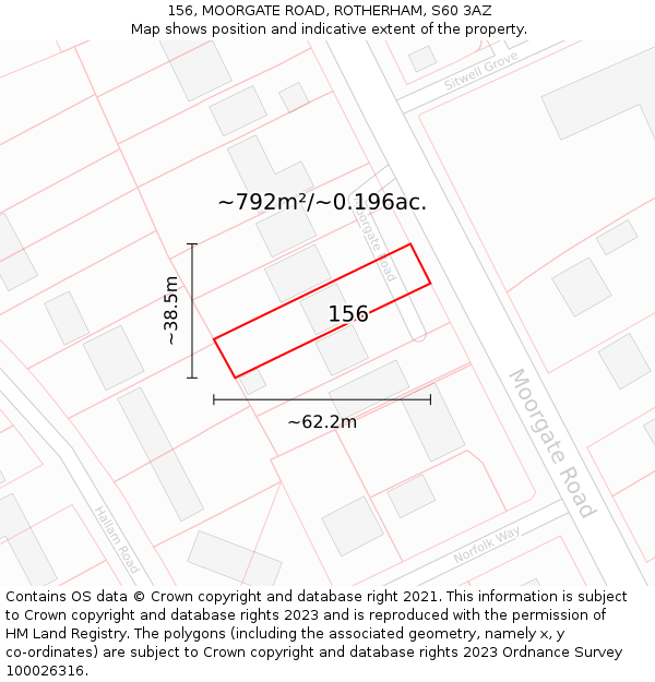 156, MOORGATE ROAD, ROTHERHAM, S60 3AZ: Plot and title map