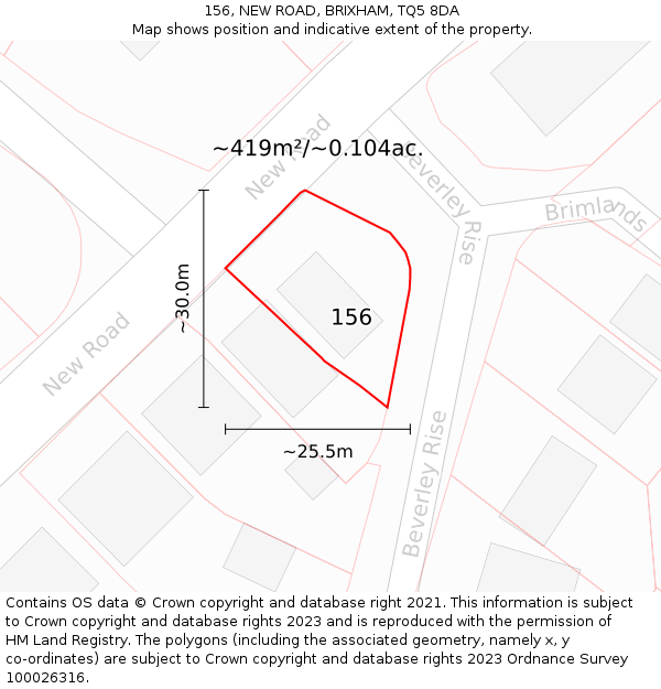 156, NEW ROAD, BRIXHAM, TQ5 8DA: Plot and title map