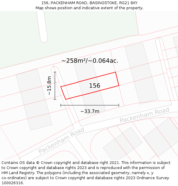 156, PACKENHAM ROAD, BASINGSTOKE, RG21 8XY: Plot and title map