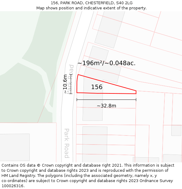 156, PARK ROAD, CHESTERFIELD, S40 2LG: Plot and title map