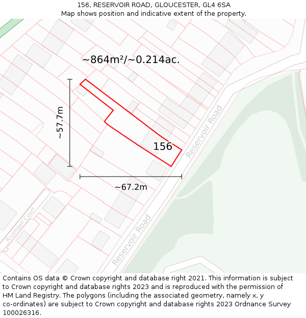 156, RESERVOIR ROAD, GLOUCESTER, GL4 6SA: Plot and title map