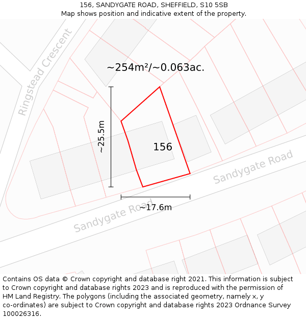 156, SANDYGATE ROAD, SHEFFIELD, S10 5SB: Plot and title map