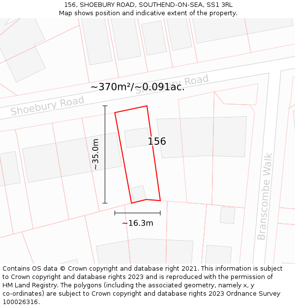 156, SHOEBURY ROAD, SOUTHEND-ON-SEA, SS1 3RL: Plot and title map