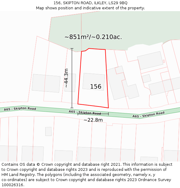 156, SKIPTON ROAD, ILKLEY, LS29 9BQ: Plot and title map