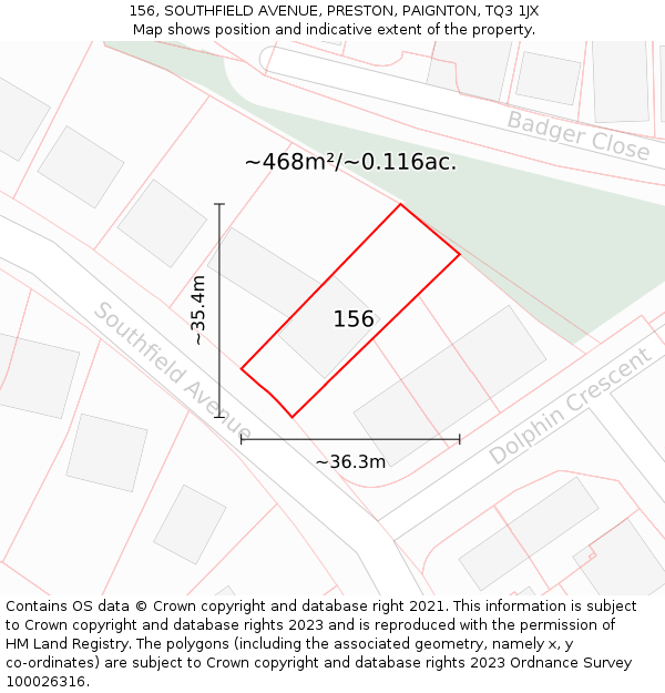 156, SOUTHFIELD AVENUE, PRESTON, PAIGNTON, TQ3 1JX: Plot and title map