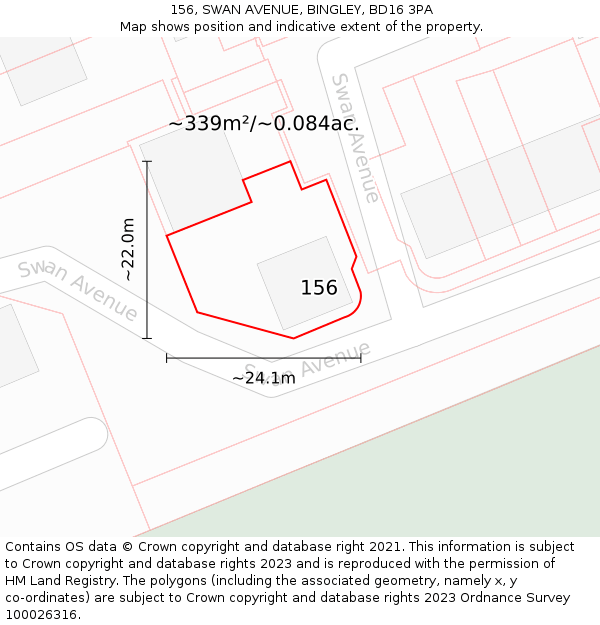 156, SWAN AVENUE, BINGLEY, BD16 3PA: Plot and title map