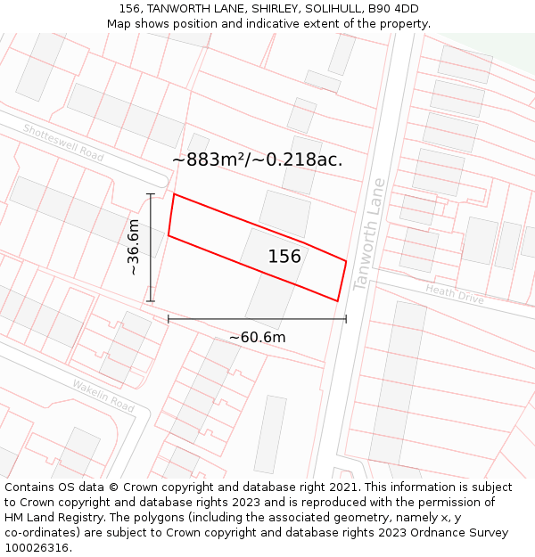156, TANWORTH LANE, SHIRLEY, SOLIHULL, B90 4DD: Plot and title map