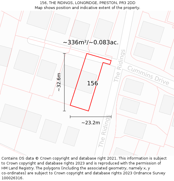 156, THE RIDINGS, LONGRIDGE, PRESTON, PR3 2DD: Plot and title map