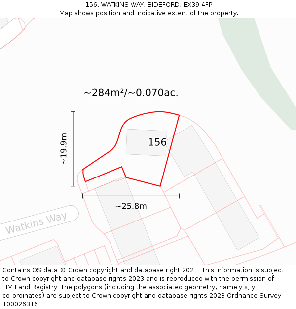 156, WATKINS WAY, BIDEFORD, EX39 4FP: Plot and title map