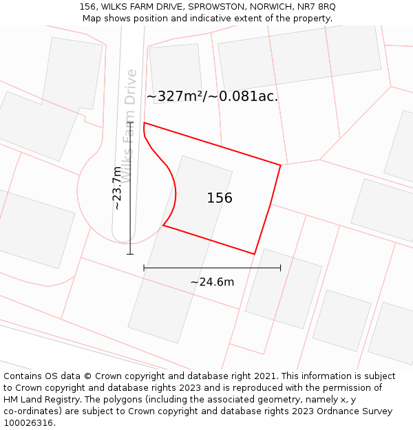 156, WILKS FARM DRIVE, SPROWSTON, NORWICH, NR7 8RQ: Plot and title map