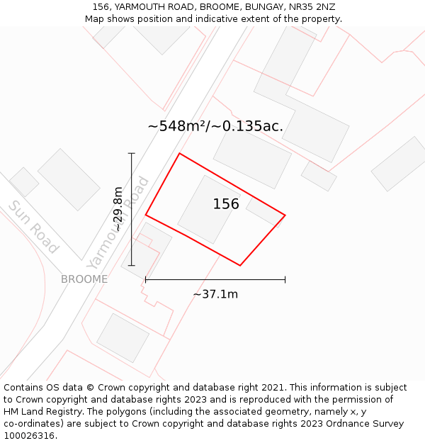 156, YARMOUTH ROAD, BROOME, BUNGAY, NR35 2NZ: Plot and title map