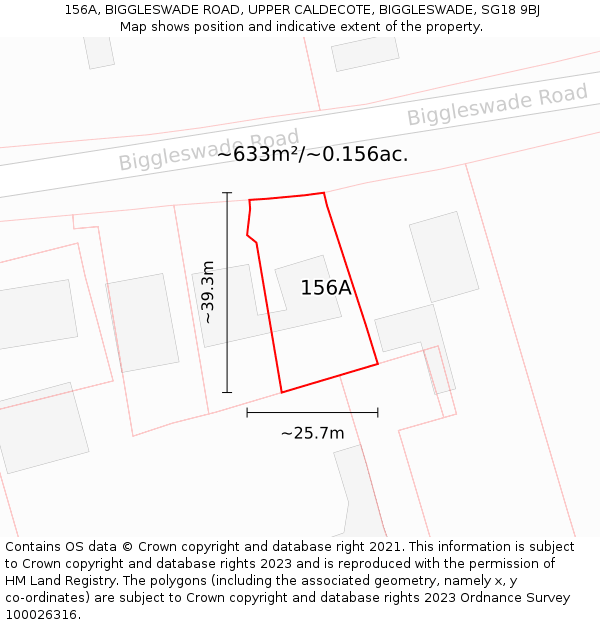 156A, BIGGLESWADE ROAD, UPPER CALDECOTE, BIGGLESWADE, SG18 9BJ: Plot and title map