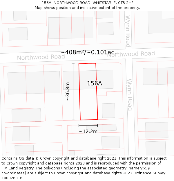 156A, NORTHWOOD ROAD, WHITSTABLE, CT5 2HF: Plot and title map