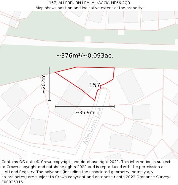 157, ALLERBURN LEA, ALNWICK, NE66 2QR: Plot and title map