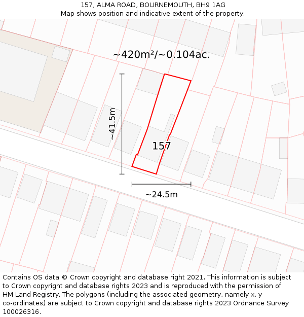 157, ALMA ROAD, BOURNEMOUTH, BH9 1AG: Plot and title map
