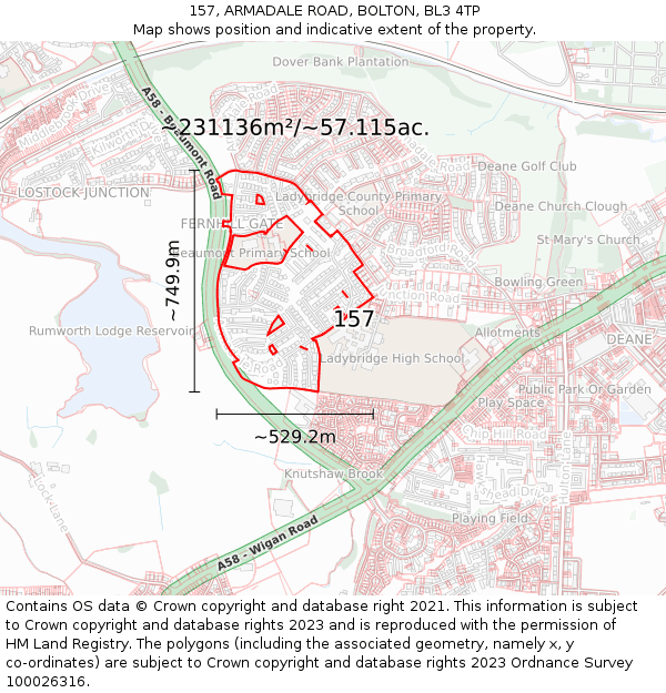 157, ARMADALE ROAD, BOLTON, BL3 4TP: Plot and title map