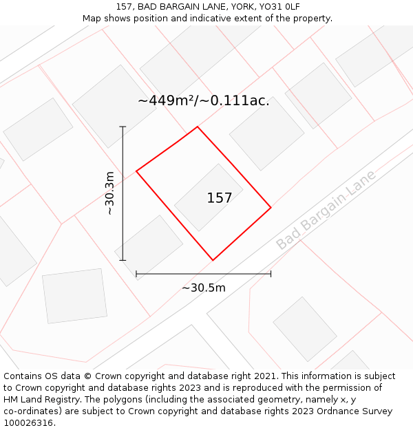 157, BAD BARGAIN LANE, YORK, YO31 0LF: Plot and title map