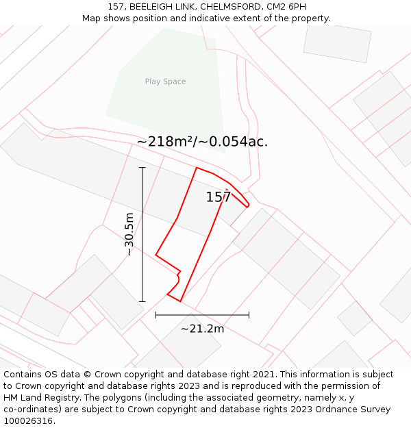 157, BEELEIGH LINK, CHELMSFORD, CM2 6PH: Plot and title map