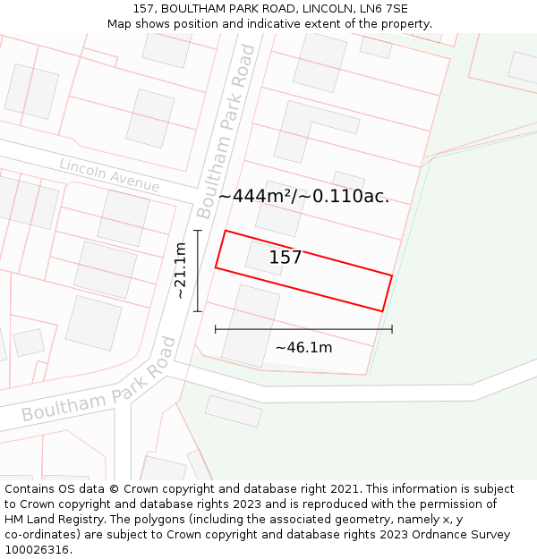 157, BOULTHAM PARK ROAD, LINCOLN, LN6 7SE: Plot and title map