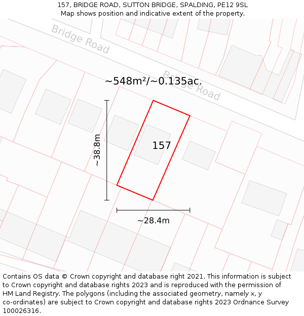 157, BRIDGE ROAD, SUTTON BRIDGE, SPALDING, PE12 9SL: Plot and title map