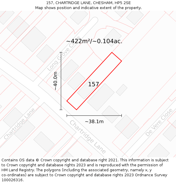 157, CHARTRIDGE LANE, CHESHAM, HP5 2SE: Plot and title map