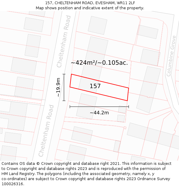 157, CHELTENHAM ROAD, EVESHAM, WR11 2LF: Plot and title map