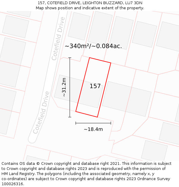 157, COTEFIELD DRIVE, LEIGHTON BUZZARD, LU7 3DN: Plot and title map