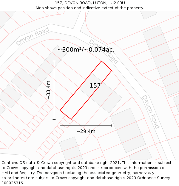 157, DEVON ROAD, LUTON, LU2 0RU: Plot and title map