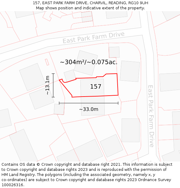 157, EAST PARK FARM DRIVE, CHARVIL, READING, RG10 9UH: Plot and title map