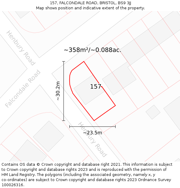 157, FALCONDALE ROAD, BRISTOL, BS9 3JJ: Plot and title map