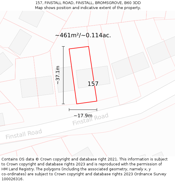 157, FINSTALL ROAD, FINSTALL, BROMSGROVE, B60 3DD: Plot and title map